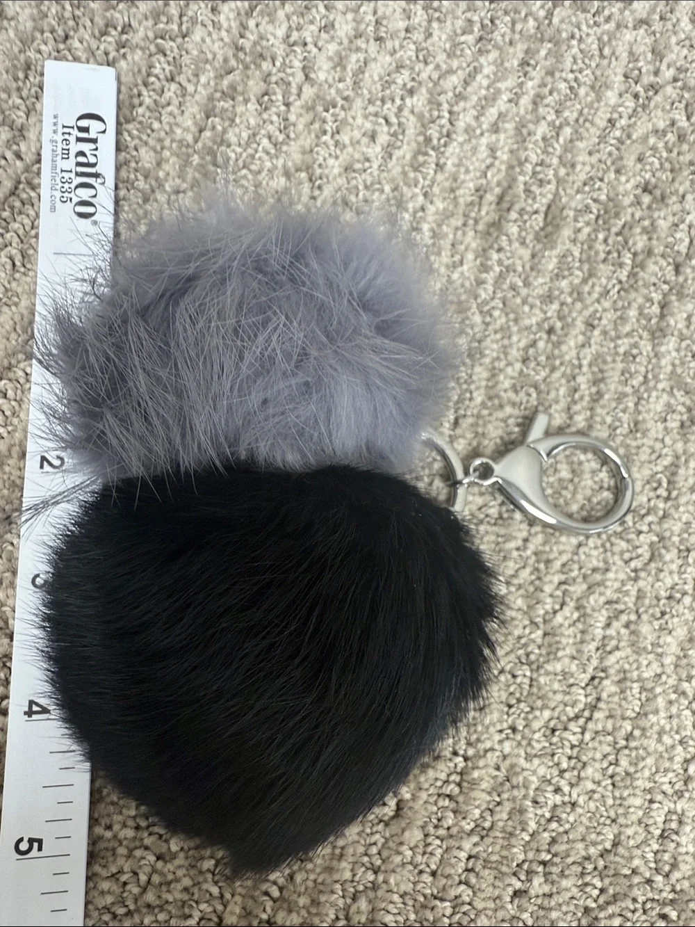 Rebecca Minkoff Black & Gray Fur Pom Pom Keychain